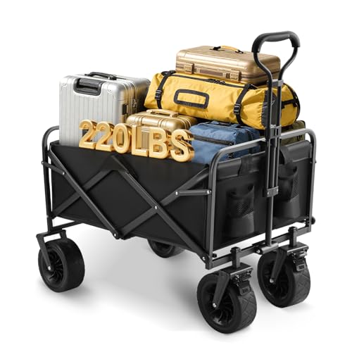 MINENICE Carro Plegable Carros utilitarios Resistentes con Ruedas Todoterreno para jardín, Compras, Camping, Deportes, Compras y Uso al Aire Libre: Capacidad de 220 LB, Plegable, portátil.