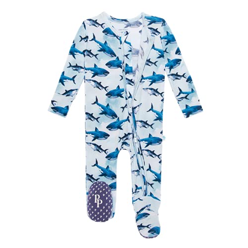 Posh Peanut Baby Rompers Pajamas - Newborn Sleepers Boy Clothes - Kids One Piece Pj - Soft Viscose From Bamboo (Sharks Footie Zippered, 3-6 Months) #TOP20
