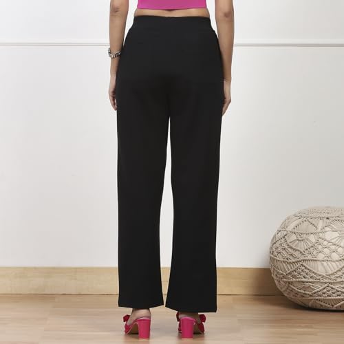 Image of BIBA Women Polyester Relaxed Solid Pants