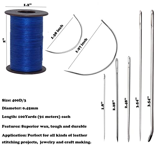 300 Yards Waxed Thread With Leather Hand Sewing Needles, 400D Flat Sewing Waxed Thread And Leather Repair Needles For Home Upholstery Carpet Leather Canvas Repair And Sewing (Black+White+Khaki) #TOP1