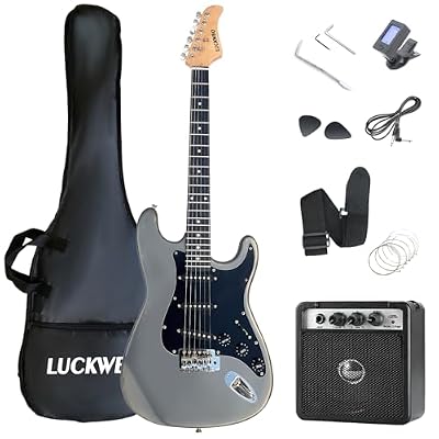 LUCKWBQ Full-Size 39 Inch Electric Guitar with SSS Pickups,Mini Amplifier, Complete Beginner Starter Kit with Gig Bag, Tuner, Strap, Strings, Cable & Picks (MBK)