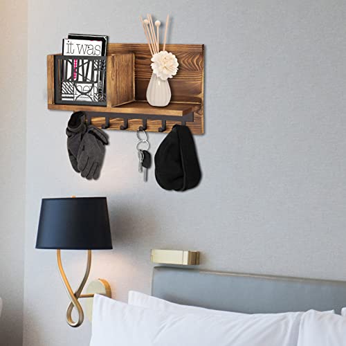 Cosy Life Key And Mail Holder For Wall Decorative, Wooden Key Rack House Decor Mail Sorter Organizer Wall Mount With 6 Key Hooks, Key Coat Hanger For Entryway, Living Room, Kitchen, Office (Brown #TOP3