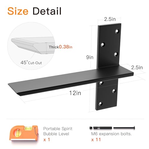 LEOPO 12" Lx2.5 W 2 Pack Free Hanging T Shelf Bracket, 3/8" Thick Countertop Support Brackets, Heavy Duty Knee Wall Hidden Floating Countertop Bracket for Cabinets, washbasin, Bench Seats, Vanities by LEOPO - Used condition - Image 2