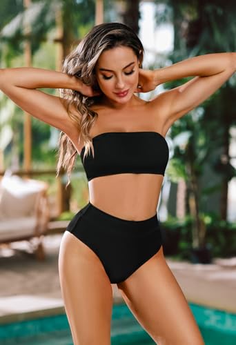 Pink Queen Women's Removable Strap Pad High Waist Bikini Set Swimsuit Black XL - Image 2