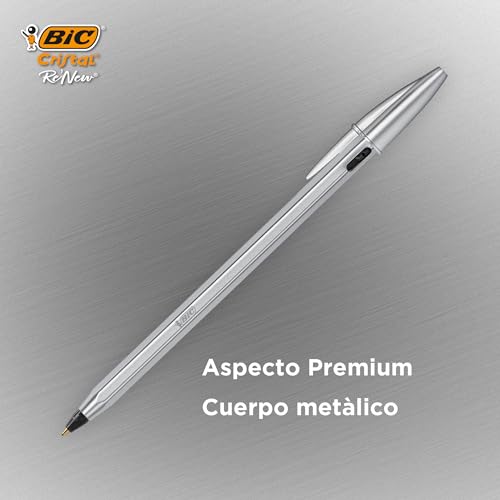 Miniatura 5 de Bic Cristal Re New Bolígrafo De Metal Recargable, Pack De 2 Bolígrafos 4 Recargas, Tinta Azul Y Negro