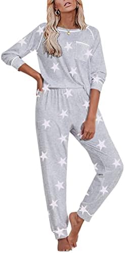 Ekouaer Womens Loungewear Set Cute Sleepwear Star Printed Lounge Wear for Travel,Gray Pink Star,XL