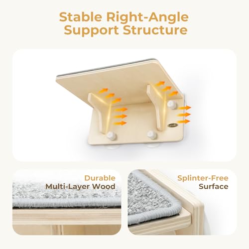 Pecute Poleiro de janela 2 em 1 para gatos e prateleiras de parede – Moldura de madeira maciça resis