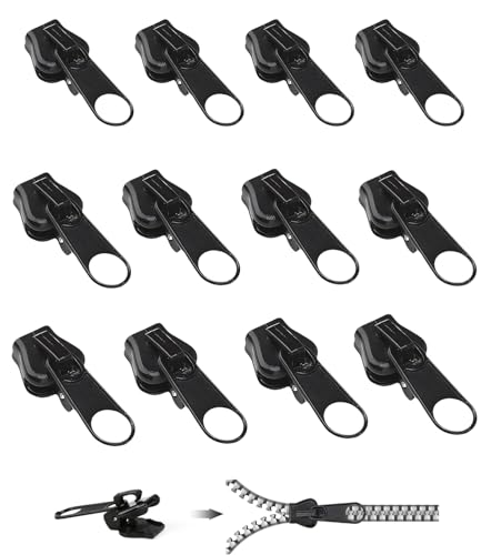 Cerniera Lampo Riparazione, Frundoo Cerniere Lampo Ricambio, 3 misure Tira Zip Rimovibile, Cursori per Cerniere Lampo Cursore Cerniera Universale per Giacche Borse Valigie Jeans Abbigliamento (12pcs)