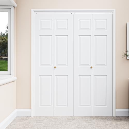 6-Panel Bifold Doors for 60"x80" Opening, Shaker Style Fodling Door, Primed
