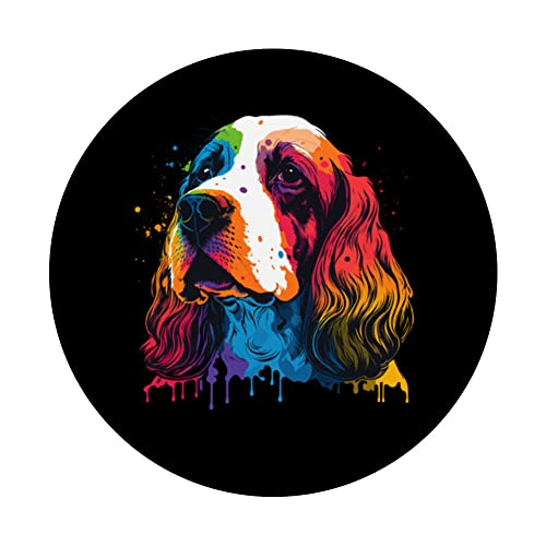 English Springer Spaniel Colorful Pop Art Tie Dye Tri-Color PopSockets Swappable PopGrip, Black - Image 3