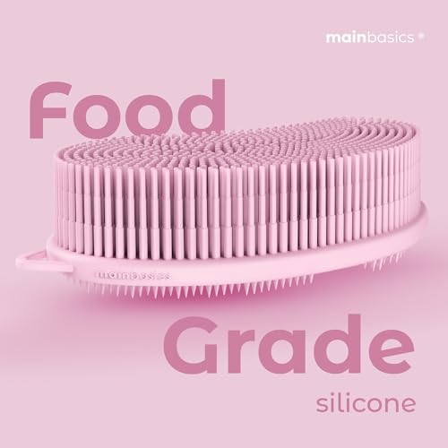 MainBasics Silicone Body Scrubber Dual-Sided Shower Loofah and Exfoliator (Pink, Exfoliate)
