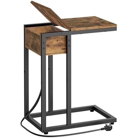YATINEY C Shaped Side Table with Charging Station Cover