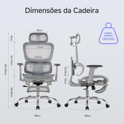 LarkLeaves Cadeira de Escritório com Descanso para os Pés, Cadeira Ergonômica com Encosto de Cabeça