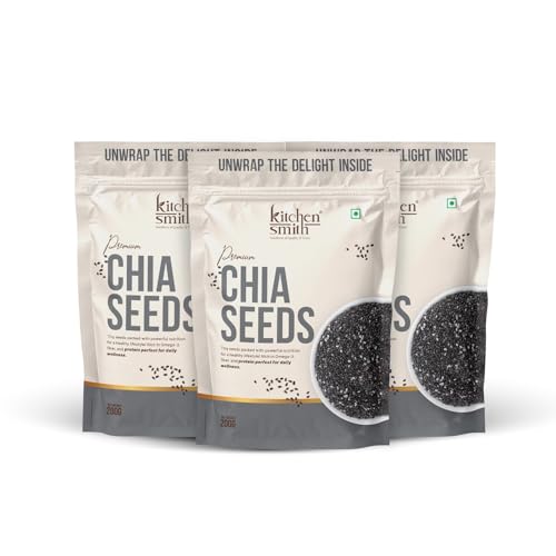 KitchenSmith Premium Chia Seeds - Pack of 3 (200gm Each) | Raw Chia Seeds For Eating | Natural Plant-Based Seeds | Omega-3 Source | Everyday Superfood Use | Clean & Versatile Pantry Essential