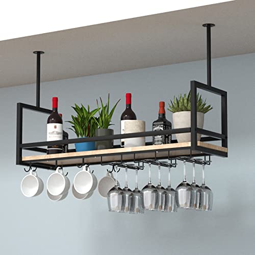 Support mural industriel bouteilles de vin et verres suspendu pour cuisine et bar