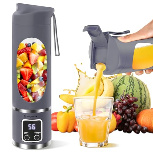 EasySpeed Tragbarer Mixer Smoothie Maker 500ml Persönlicher Mini Entsafter Auslaufsicherem Deckel & Trinköffnung 1500mAh Elektrisch USB-C 12 Edelstahlklingen BPA-frei für Reisen und Büro Blau