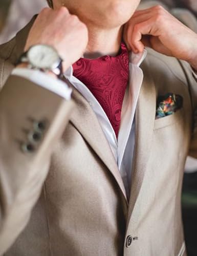 Image of Barry.Wang Ascot Ties Cravat Tie Men Paisley Plaid Scarf Self Tie Pocket Square Cufflinks Set Wedding Party