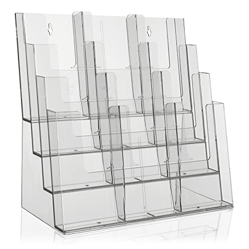 Taymar Prospektständer Tribüne für DIN A4, A5, DIN lang, DL, A6 Flyer, flexibler, transparenter Tischprospektständer als standfester Aufsteller, Flyerständer mit 4 Etagen, optional als Wand-Prospekthalter