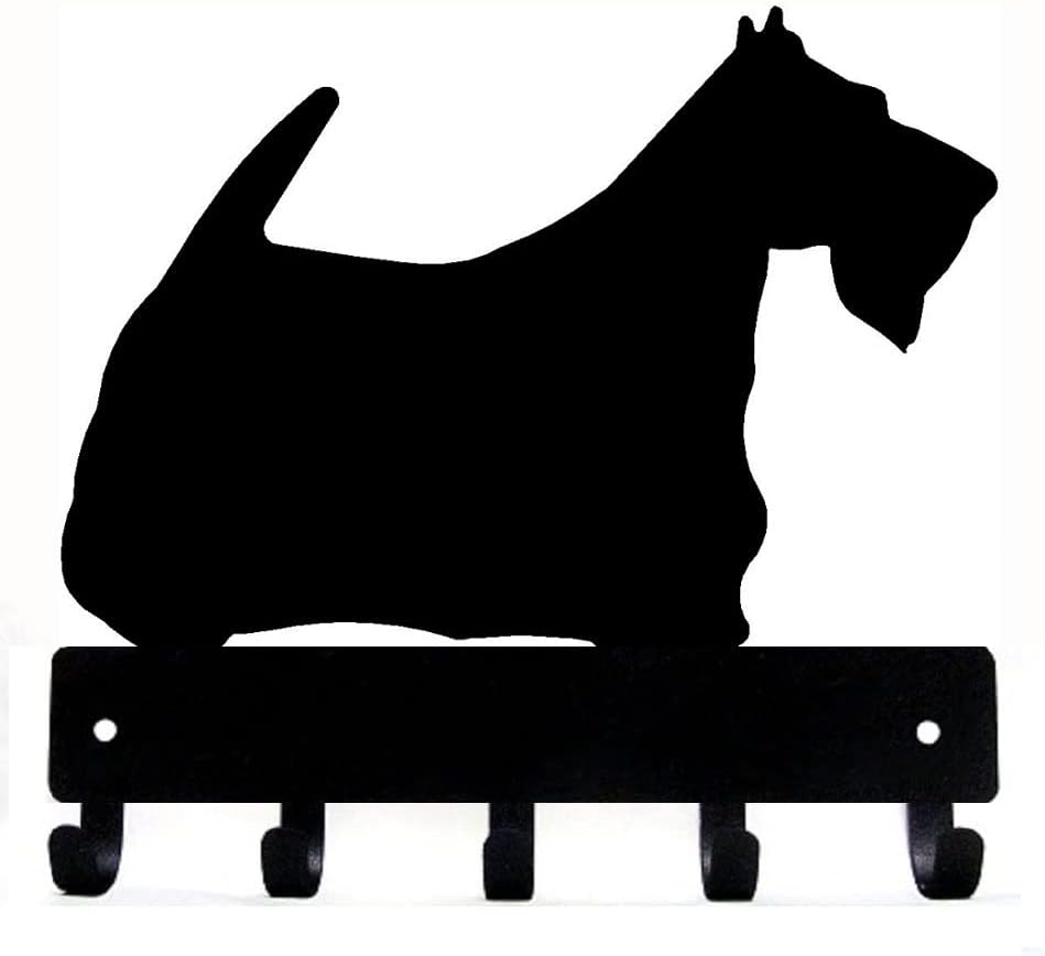 Scottish Terrier Key Holder Dog Leash Hanger for Wall - Large 9 inch Wide with 5 Hooks - Made in USA
