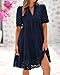 BTFBM Womens Boho Summer Dresses 2025 Resort V Neck Short Sleeve Hollow Out Lace Ruffle Casual Beach Mini Vacation Dress(Navy, XX-Large)