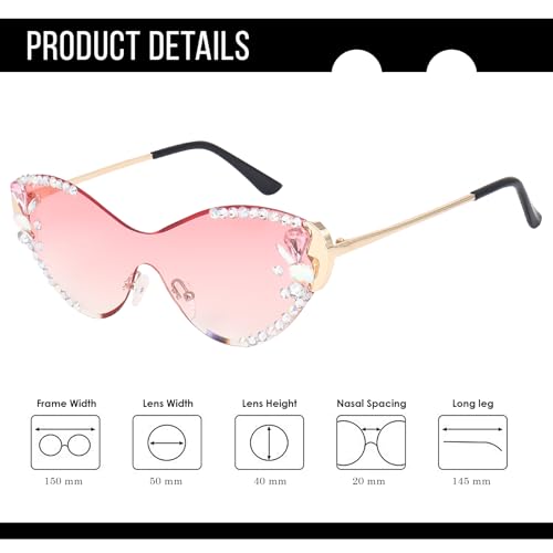 Image of Dervin Cat Eye Sunglasses for Women - UV400 Protection, Rimless Flower Diamond-Cut Lens, Trendy Driving Shades for Women