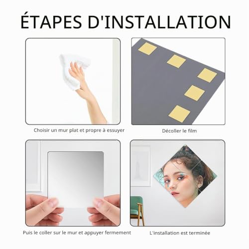 Aidqxbaoer 4 Pièces 15 X 15 cm miroirs muraux en Acrylique incassables，Antidéflagrant Carrés Flexible Miroir Acrylique Adhésif,pour la Maison, l'entraînement,Salle de Sport, Couloir – vue 3