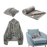 Yumneo Reisedecke Flugzeug – leichtes Flugzeugkissen, Überwurf, kompakt, Flanell, warm, Reisedecke, weicher Schal, Decke, Kissen für Damen, Herren