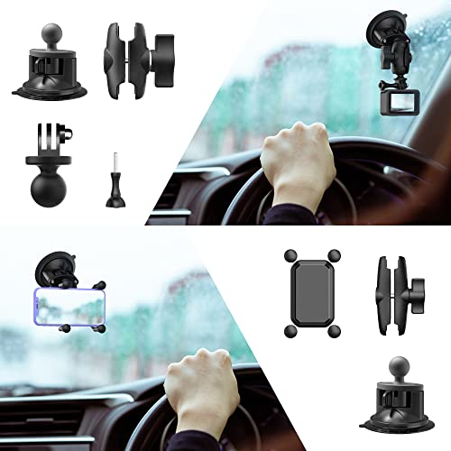 Adracwaro-MotorcycleBikeCar-Mount-Accessory-Kits-Bundle-for-GoPro-DJI-OSMO-Action-Insta360-SJCAM-and-Mobile-Phones-Including-Super-Clamp-Handlebar-Mount-Car-Suction-Cup-Mount-Phone-Holder