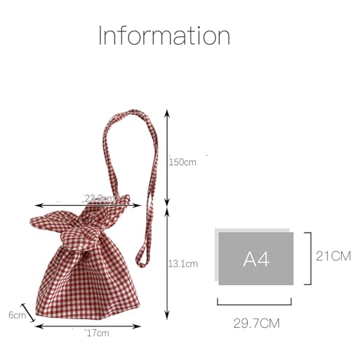 Checkered Handbag Bow Drawstring Shoulder Bag for Women Satin Bucket Purse Cute Crossbody Bowknot Handbag Gingham Flower Bag2