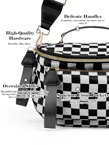 Image of Black and White Checkered Crossbody Bag Bum Bag for Women,Spacious Checkered Purse Fanny Packs Belt Bag
