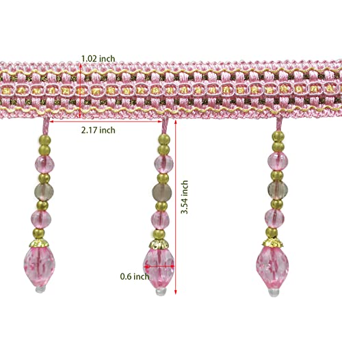 Yalulu 4 Yards Braided Hanging Beads Tassel Trim Fringe Fabric Ribbon Trimming Handwork DIY Craft Sewing Accessory Lace for Home Curtain Table Decoration (Pink)