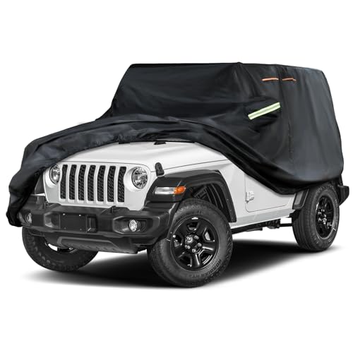 Image of INSAUTO Custom Fit Car Cover for Jeep Wrangler 2 Door 1987-2025 JK JL CJ YJ TJ, Waterproof All Weather Full Exterior Protection, Sun Rain Snow, with Driver Door Zipper