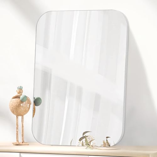 Frameless Mirrors for Wall Mordern Silver Rectangular Rounded Corner Wall Mirror Stylish Hanging Mirror for Living Room Bathroom Bedroom Entryway Wall Decor White Backing Mirror
