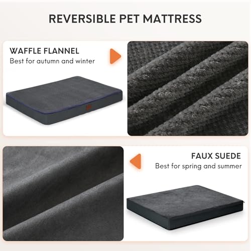 Bedfolks 4\" Thick Orthopedic Dog Bed for Large Dogs, Memory Foam Dog Bed with Lining and Removable Cover, Reversible Washable Dog Mattress for Crate, Dark Grey - Thumbnail 7