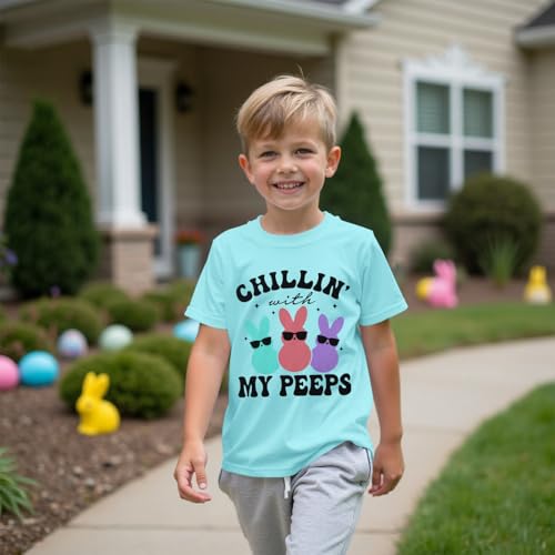 Boy Easter Shirt Funny Chillin with My Peeps T-Shirt Bunny Sunglasses Graphic Short Sleeve Tee Tops2