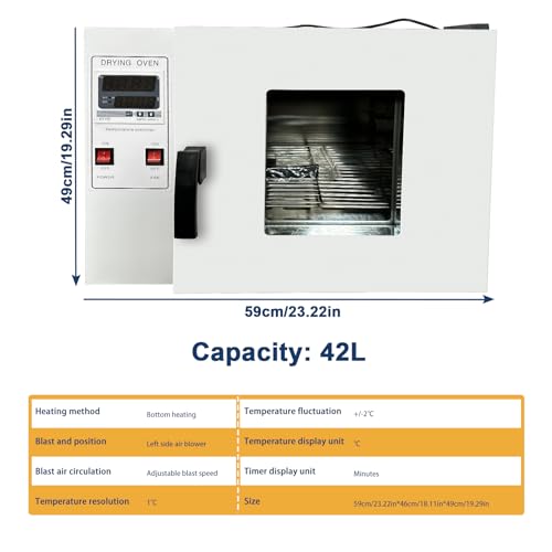 Healthible Lab Oven - 800W Laboratory Industrial Oven,42L Laboratory Constant Temperature Blast,Digital Lab Thermostatic with Stainless Steel Liner and Blower Systems,Rt+10~250℃ - Thumbnail 5