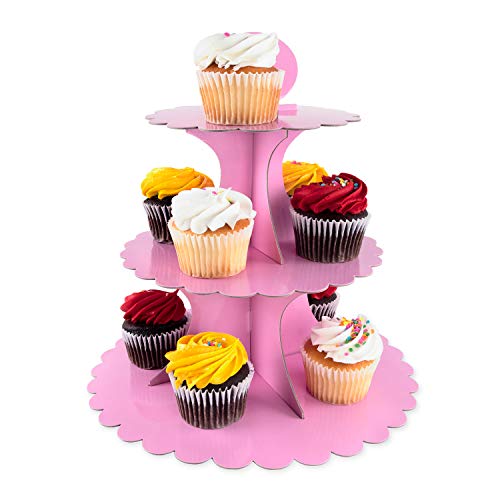 Pink Cupcake Holder. 3Tier Cardboard Cupcake Stand/Tower 1Set (Pink).