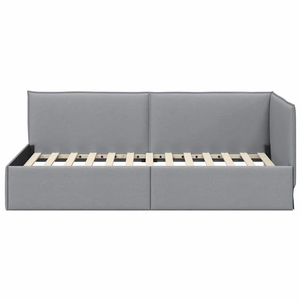 Tkanina oddychająca narożna z drewna inżynieryjnego Jasnoszary 80 x 200 cm | Rama łóżka narożnego Jasnoszary 80 x 200 cm tkanina z listwami, sofa tapicerowana do sypialni, L-kształtna platforma