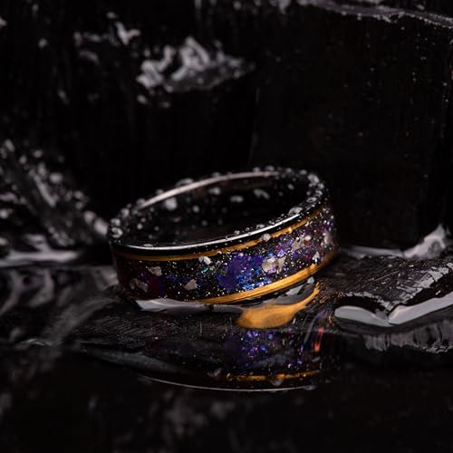 Meteorite and Galaxy Opal ring, Black Tungsten band for man, Men's ring, Nebula wedding band, Meteorite wedding band, Nebula ring, Ring2