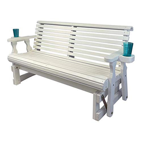 Image of Amish Casual Heavy Duty 800 Lb Roll Back Pressure Treated Porch Glider with Cupholders (4 Foot, Semi Solid White Stain)