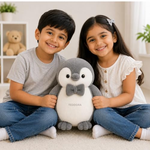 Image of Mr.Bow Pingo Soft Toy for Girls Boys Kids,Grey,Penguin Animal Plush Stuffed Baby Teddy Gift Birthday, 25 cm