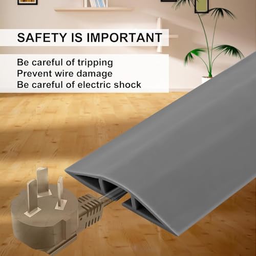 Image of 4Ft Floor Cord Cover Silicone Cable Protector Easy to Install Wire Organizer and Hider Ideal Extension Cord Cover for Home, Office, Garage (Gray)