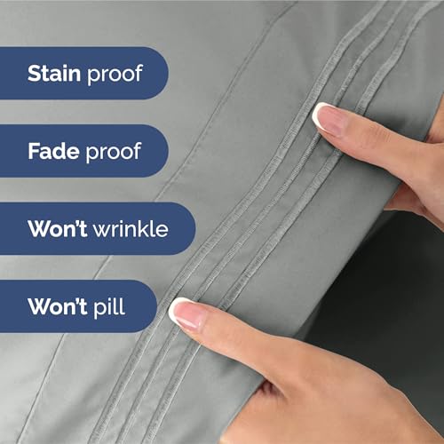 Image of Split King Size 5 Piece Sheet Set - Ultra Soft & Cooling - Light Slate Grey | Fits 8 Inch to 16 inch Mattress, Wrinkle Free & Fade Resistant with Deep Pockets, Breathable, Comfy Hotel Luxury Bedding