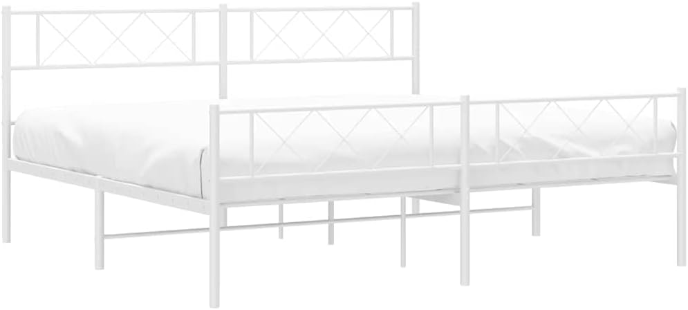 vidaXL 12'' California King Metal Bed Frames with Headboard and Footboard, Platform Bed Frame with Strong Metal Slats Support, Under Bed Storage, Noise Free, White, Without Mattress