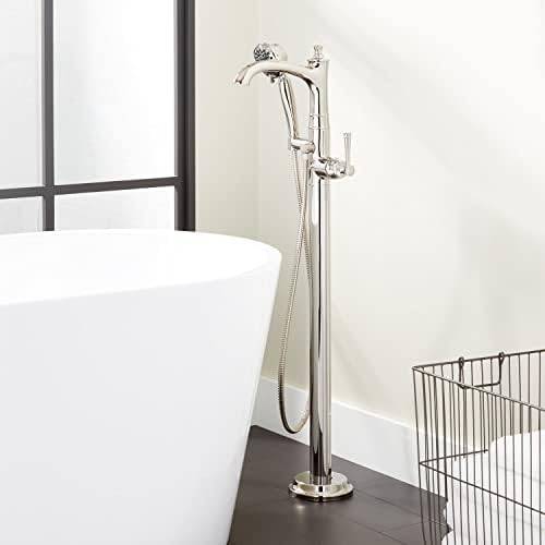 Signature Hardware 448430 Beasley Floor Mounted Tub Filler Faucet - Includes Hand Shower, Less Valve - Polished Nickel