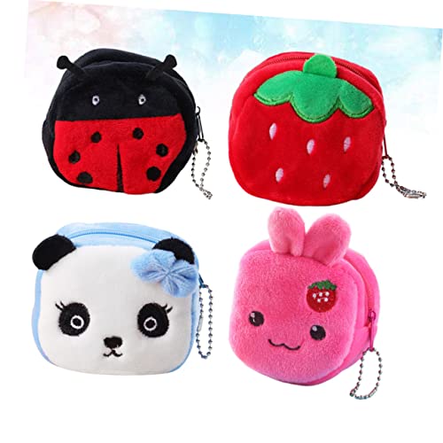VANZACK 4pcs Cartoon Purse Small Plush Coin Pouch for Multifunctional Change Wallet with Rabbit Strawberry Lightweight Mini Wallets for School Shopping Travel3