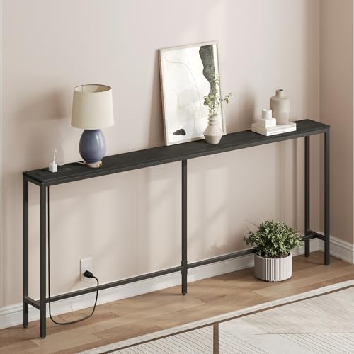 MAHANCRIS 200 cm Console Table with Power Outlet, Industrial Entryway Table with USB Ports, Behind Couch for Entryway, Hallway, Foyer, Living Room, Black CTBK20E01 by MAHANCRIS - Image 2