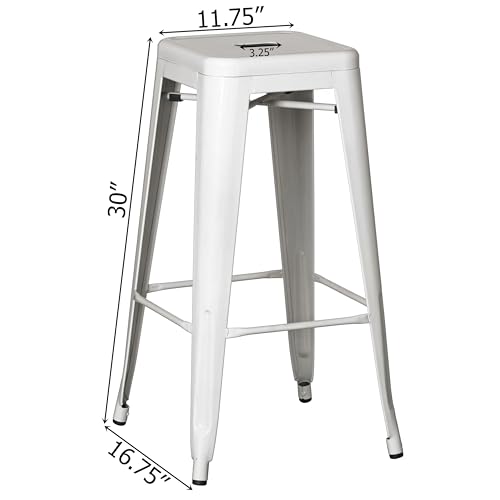 Butaco metálico Basicwise sin respaldo de 30 pulgadas, apilable, resistente para barras, patios y cocinas, color blanco miniatura 3