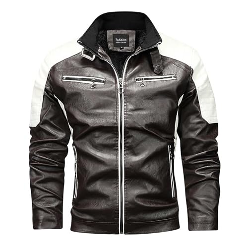 Veste de moto chaude pour homme en similicuir à poches multiples