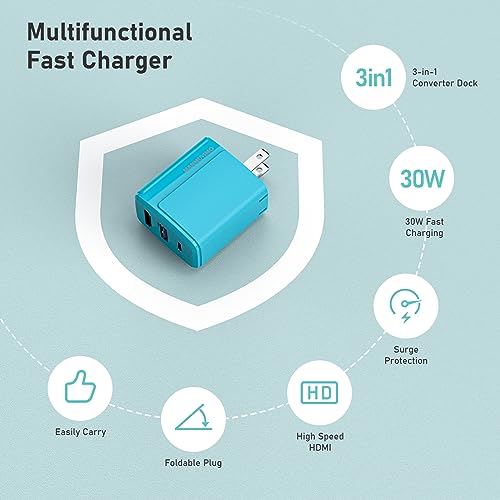 Switch Dock Charger Adapter For Nintendo Switch/Oled, Manmuvimo 30W Portable Tv Docking Station For Nintendo Switch Hdmi 4K, Usb 3.0/Usb-C Fast Charging Ports With Usb-C Charging Cable(Blue) #TOP2